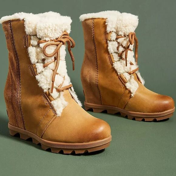 Sorel Joan of Arctic Wedge II Shearling Boots Camel Tan Sz 9 - Picture 9 of 9